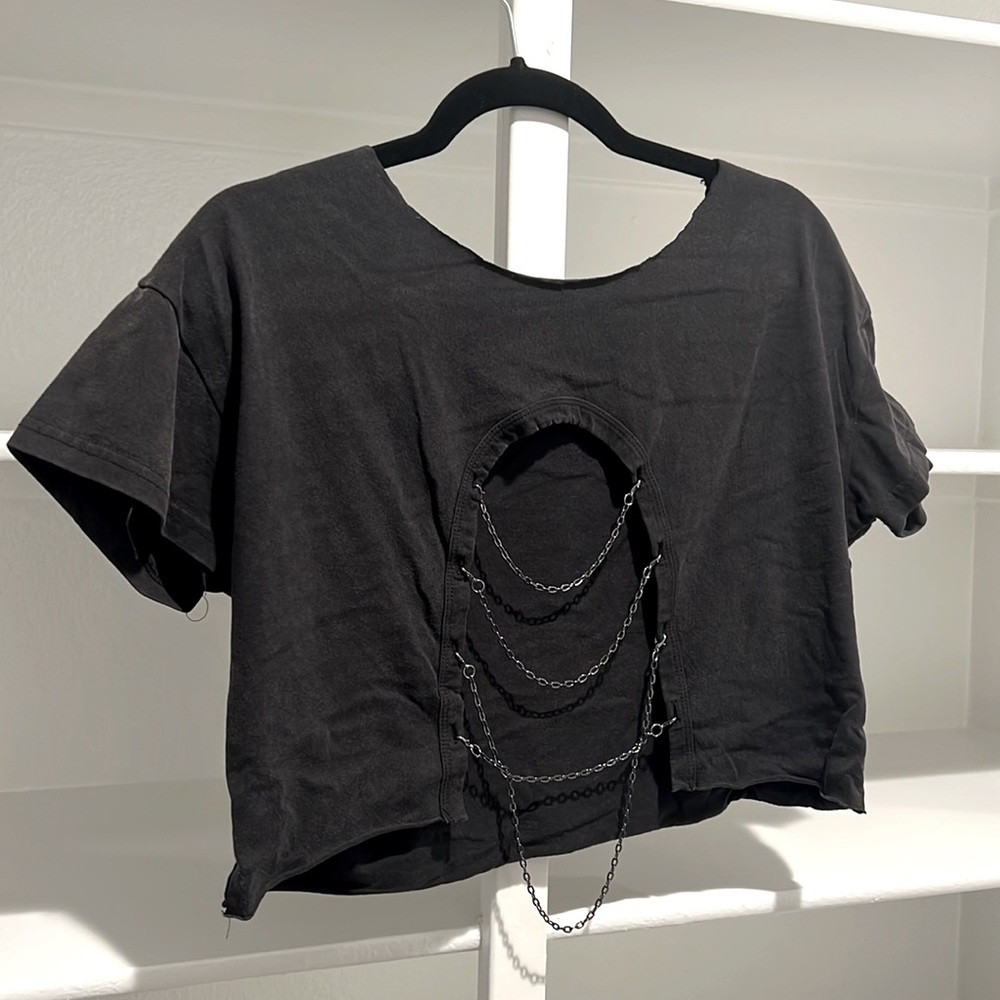 Chained Crop Top Distressed - Scoop Neck